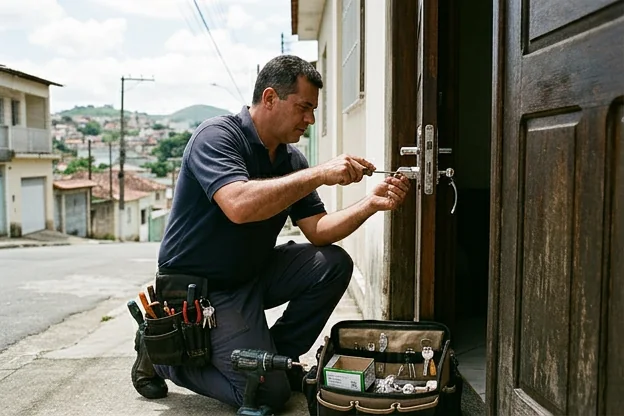 Chaveiro trocando fechadura em porta em Colatina.